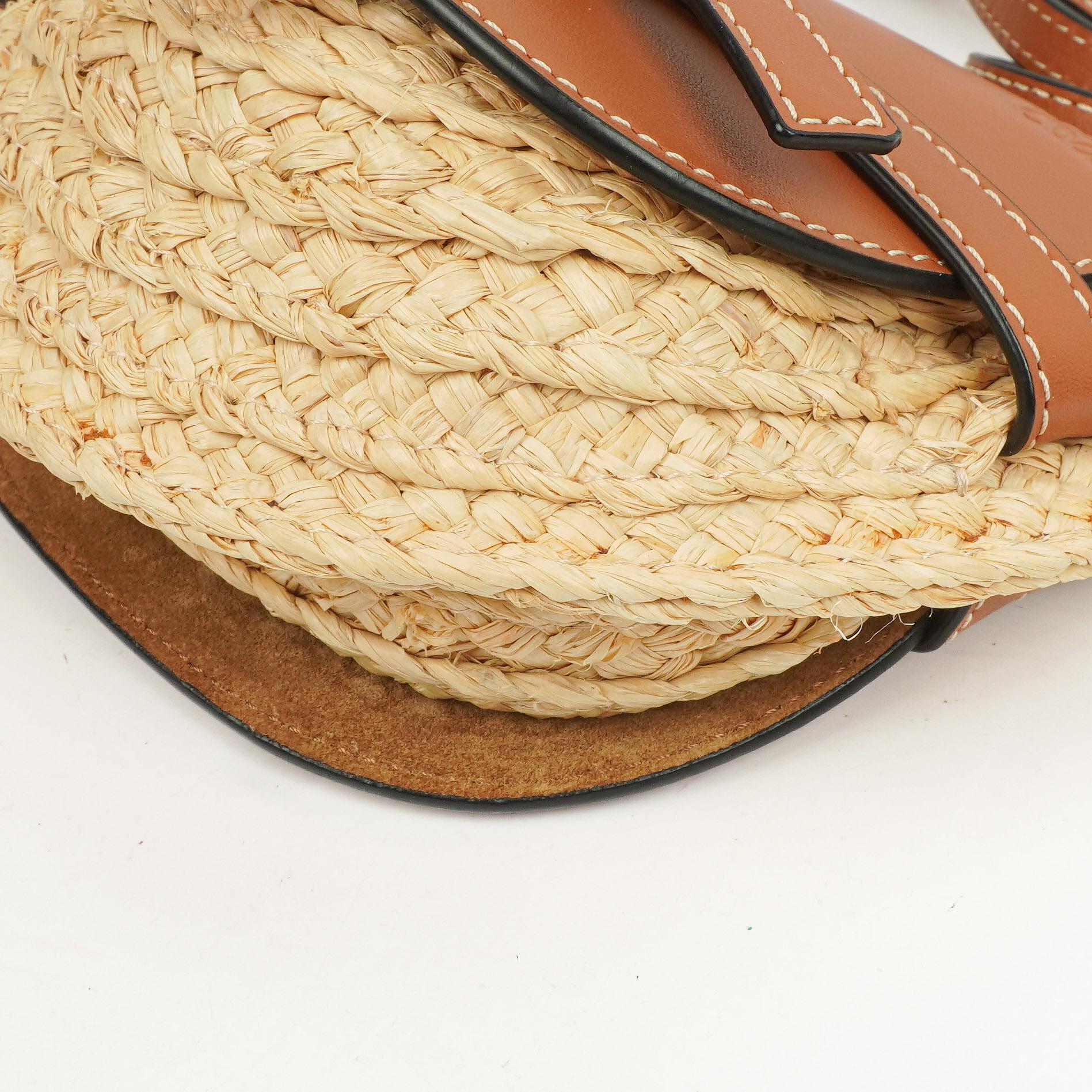 Loewe Naturfarbenes Tan Kalbsleder Raffia Mini Gate Crossbody Tasche