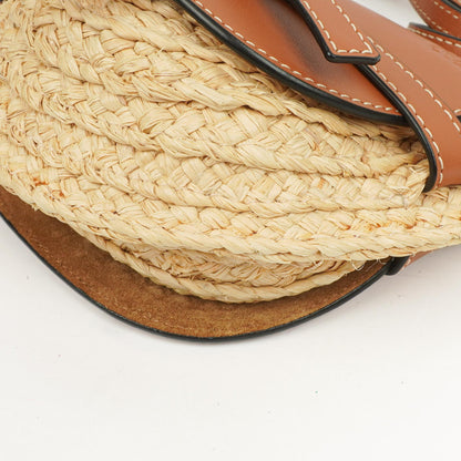 Loewe Naturfarbenes Tan Kalbsleder Raffia Mini Gate Crossbody Tasche