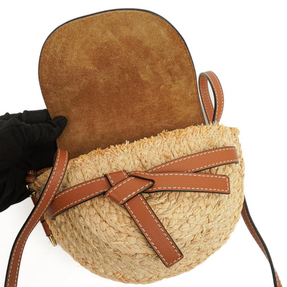 Loewe Naturfarbenes Tan Kalbsleder Raffia Mini Gate Crossbody Tasche