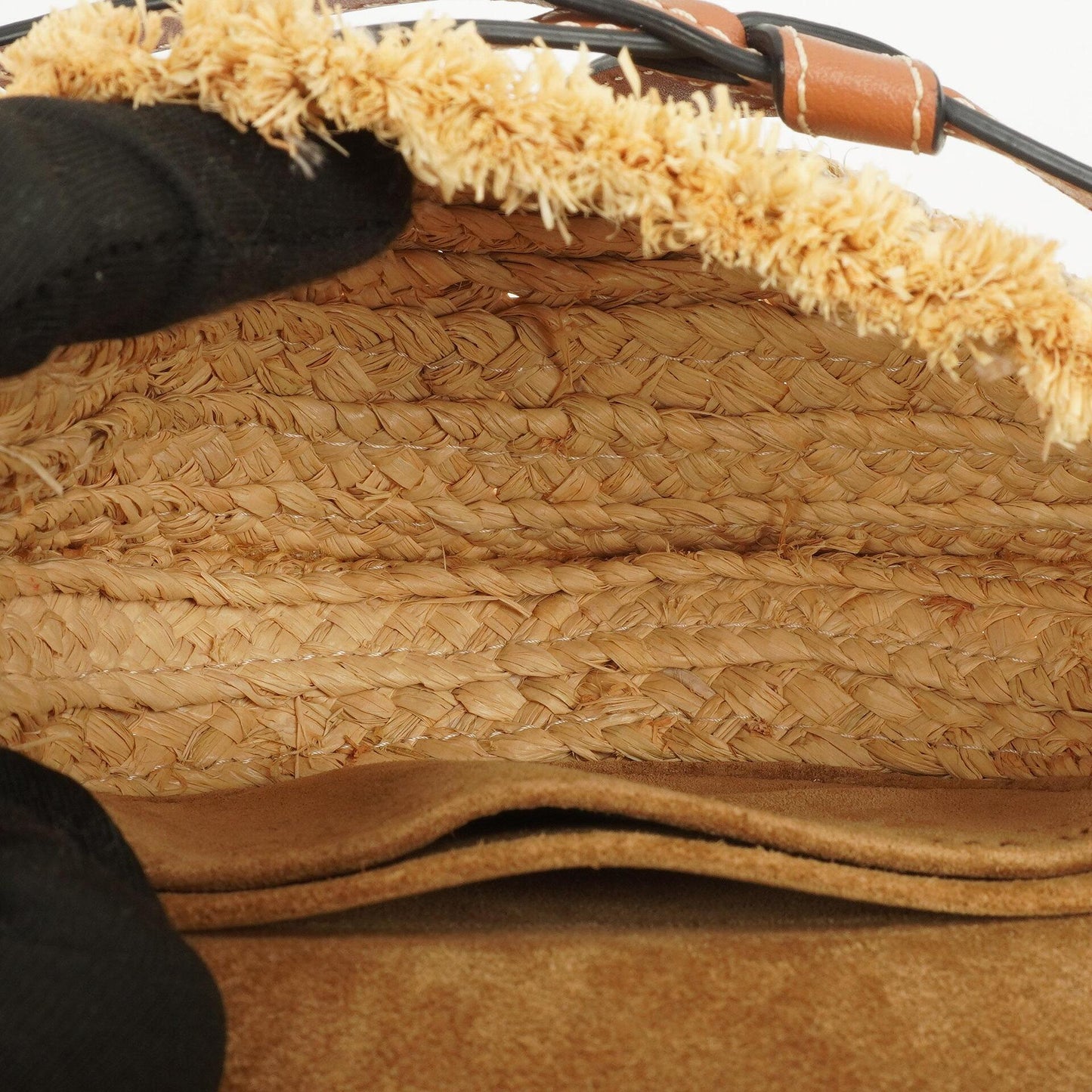 Loewe Naturfarbenes Tan Kalbsleder Raffia Mini Gate Crossbody Tasche