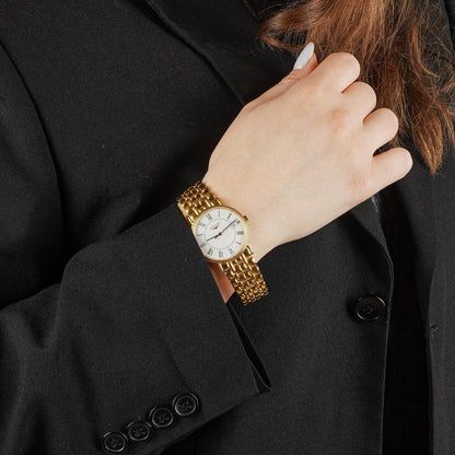Longines La Grande Classique 33 mm Quarzuhr aus goldfarbenem Edelstahl