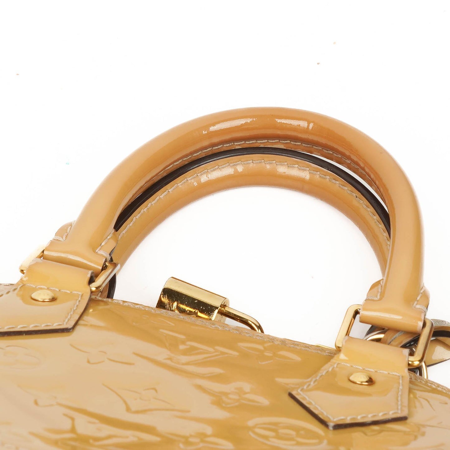 Louis Vuitton Alma BB Beigefarbene Monogram Vernis Leder Handtasche