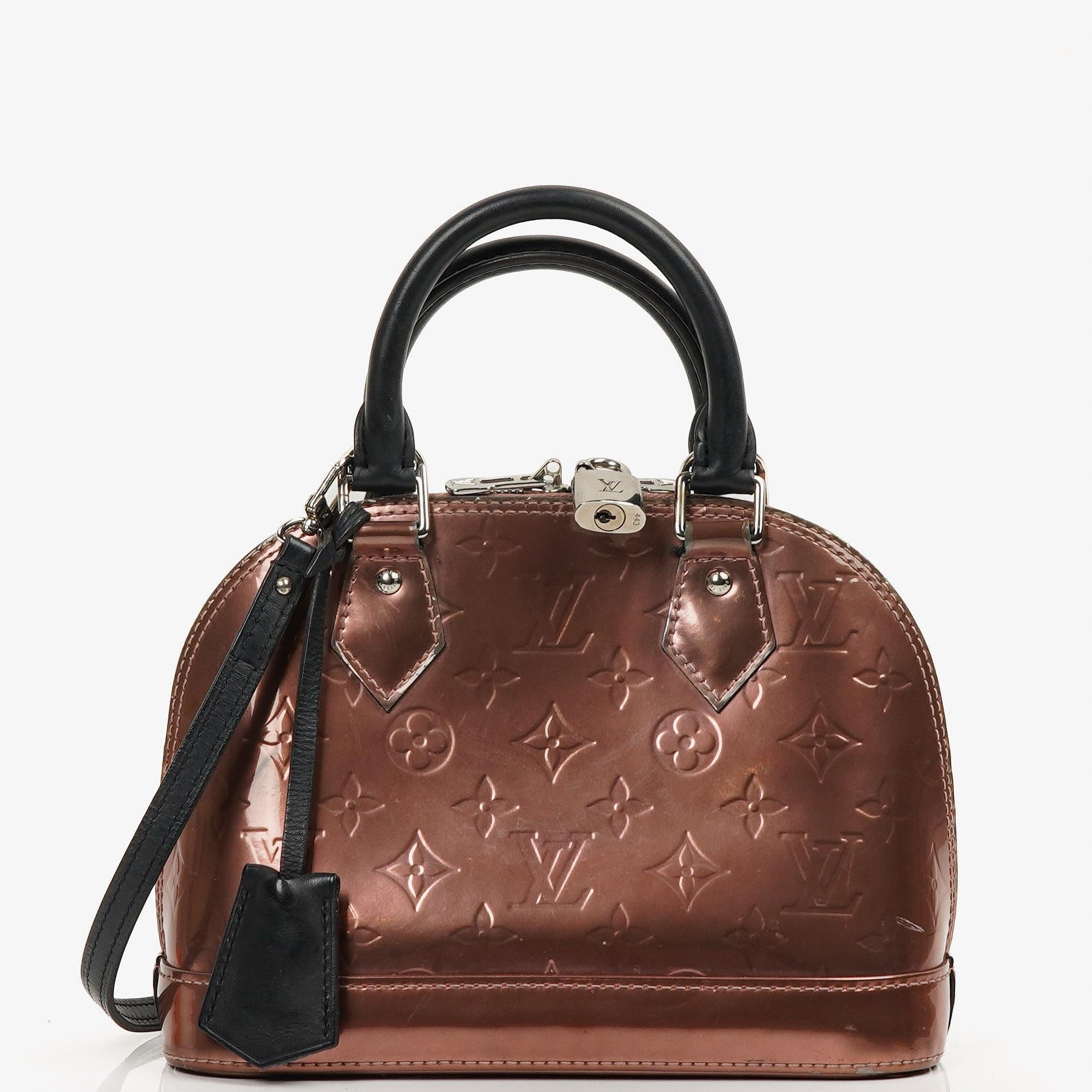 Louis Vuitton Alma BB Rose Cuivre Monogram Vernis Leder Handtasche