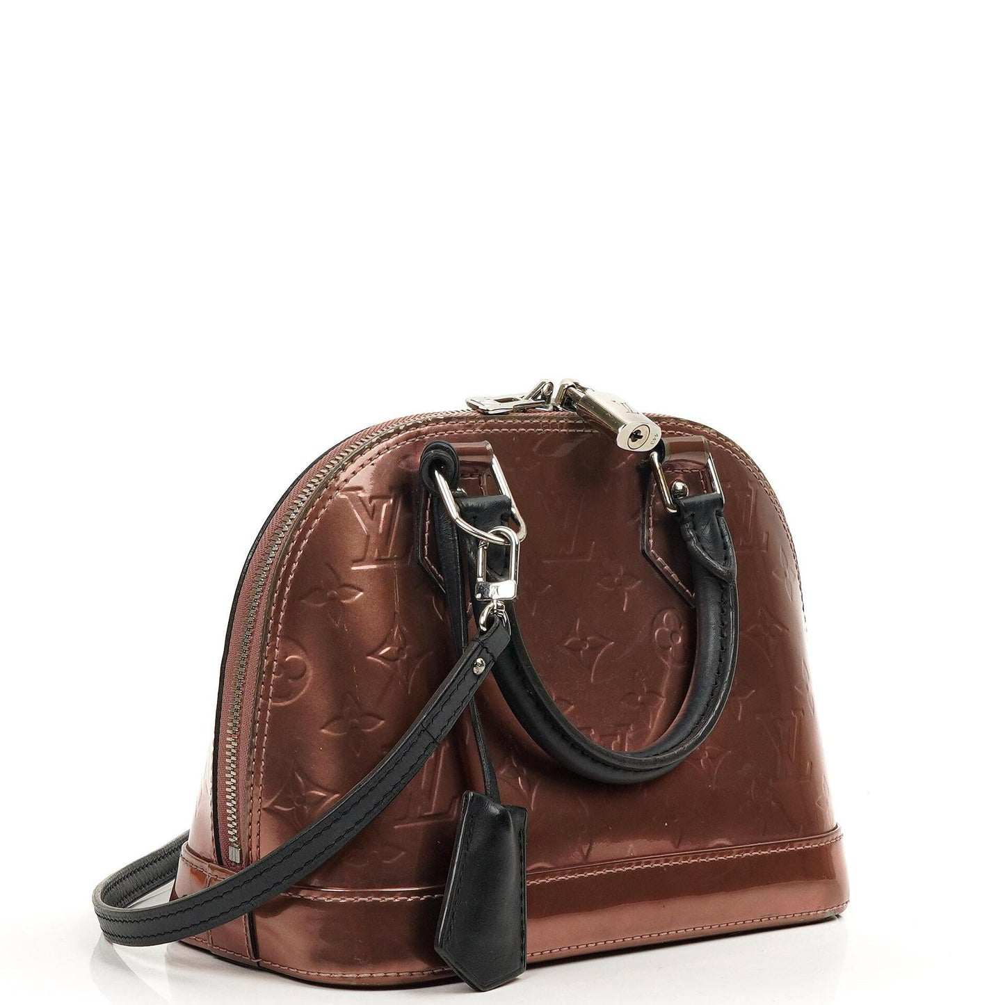 Louis Vuitton Alma BB Rose Cuivre Monogram Vernis Leder Handtasche