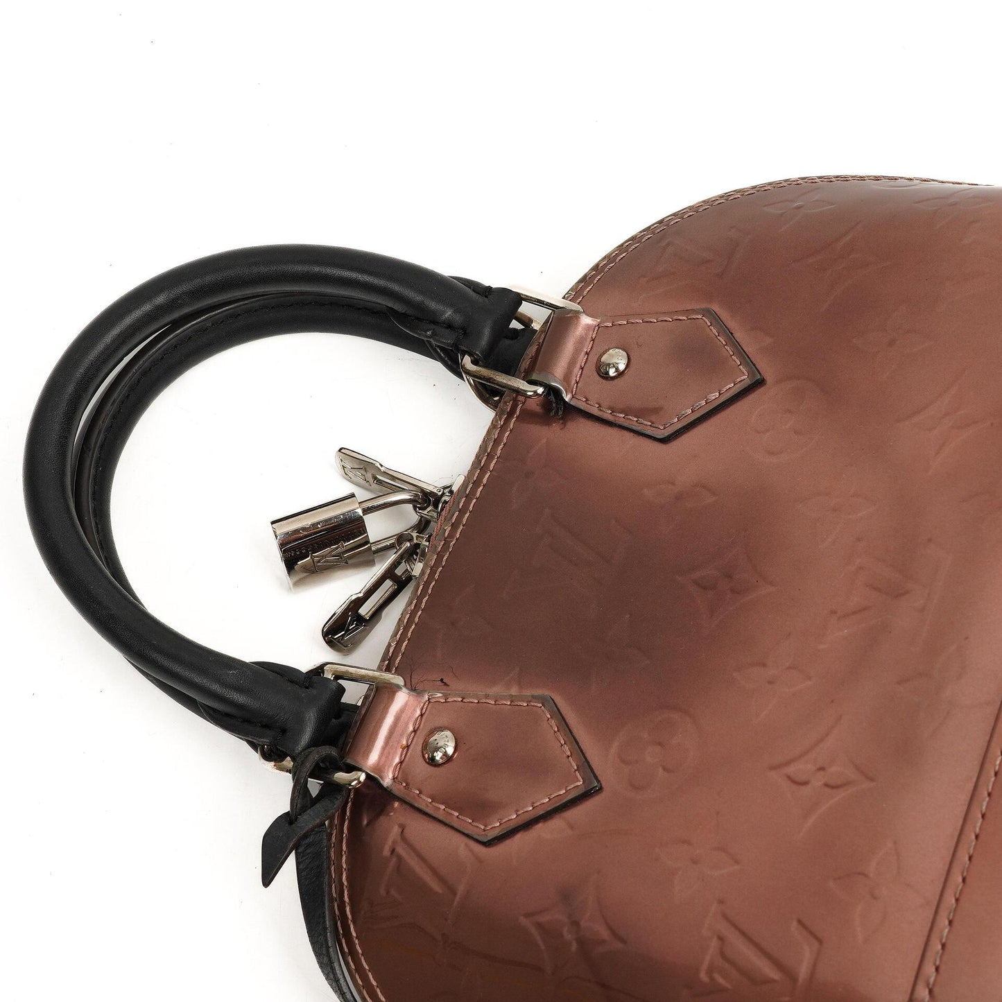 Louis Vuitton Alma BB Rose Cuivre Monogram Vernis Leder Handtasche