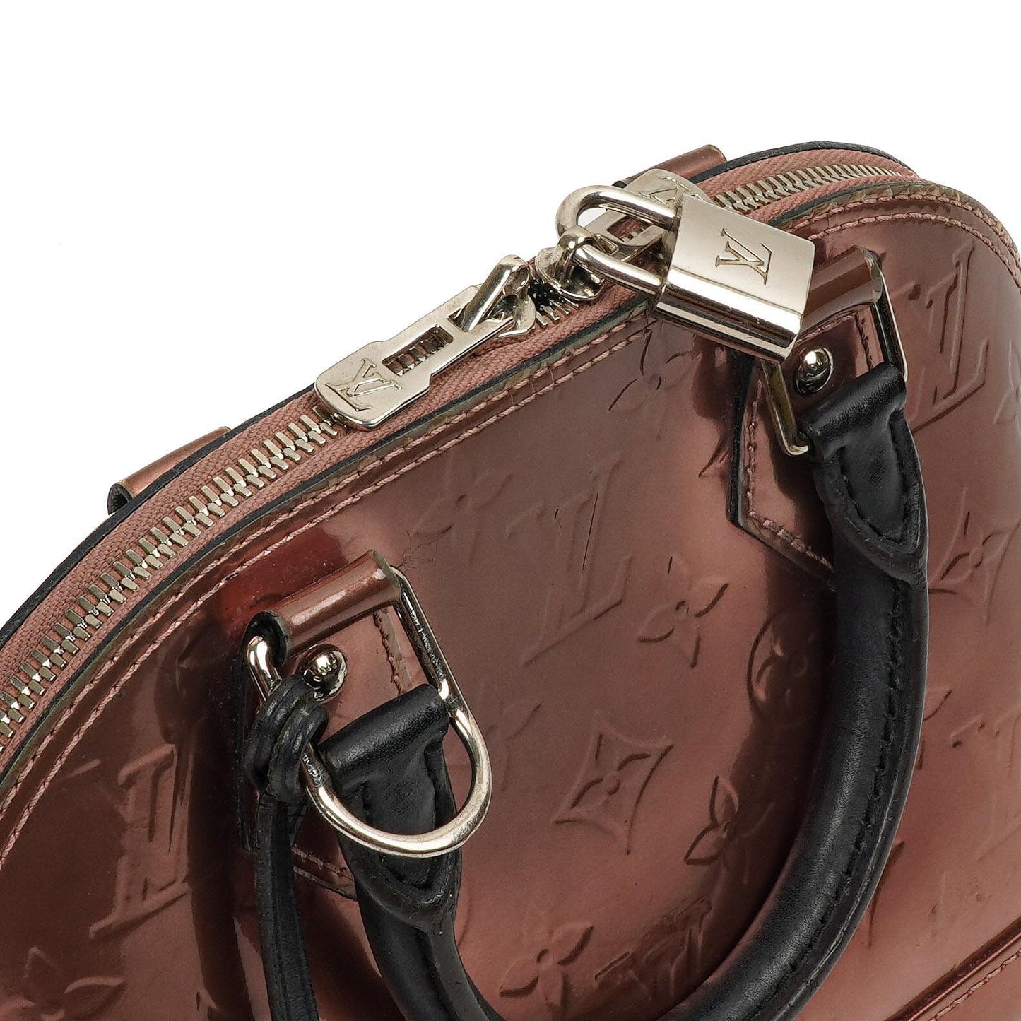 Louis Vuitton Alma BB Rose Cuivre Monogram Vernis Leder Handtasche