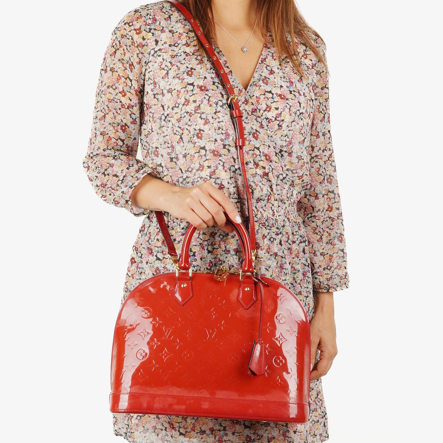 Louis Vuitton Alma MM Rose Indien Monogram Vernis Leder Tasche