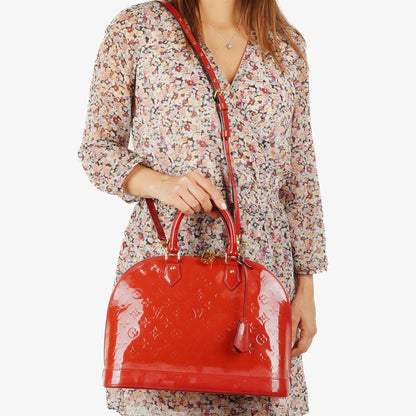 Louis Vuitton Alma MM Rose Indien Monogram Vernis Leder Tasche