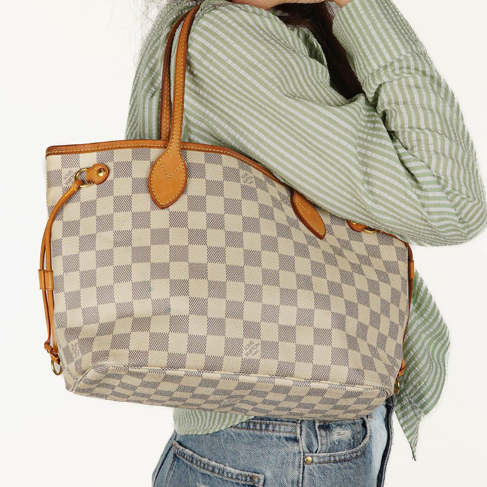 Louis Vuitton Damier Azur Beschichtete Canvas Neverfull PM Tote Tasche