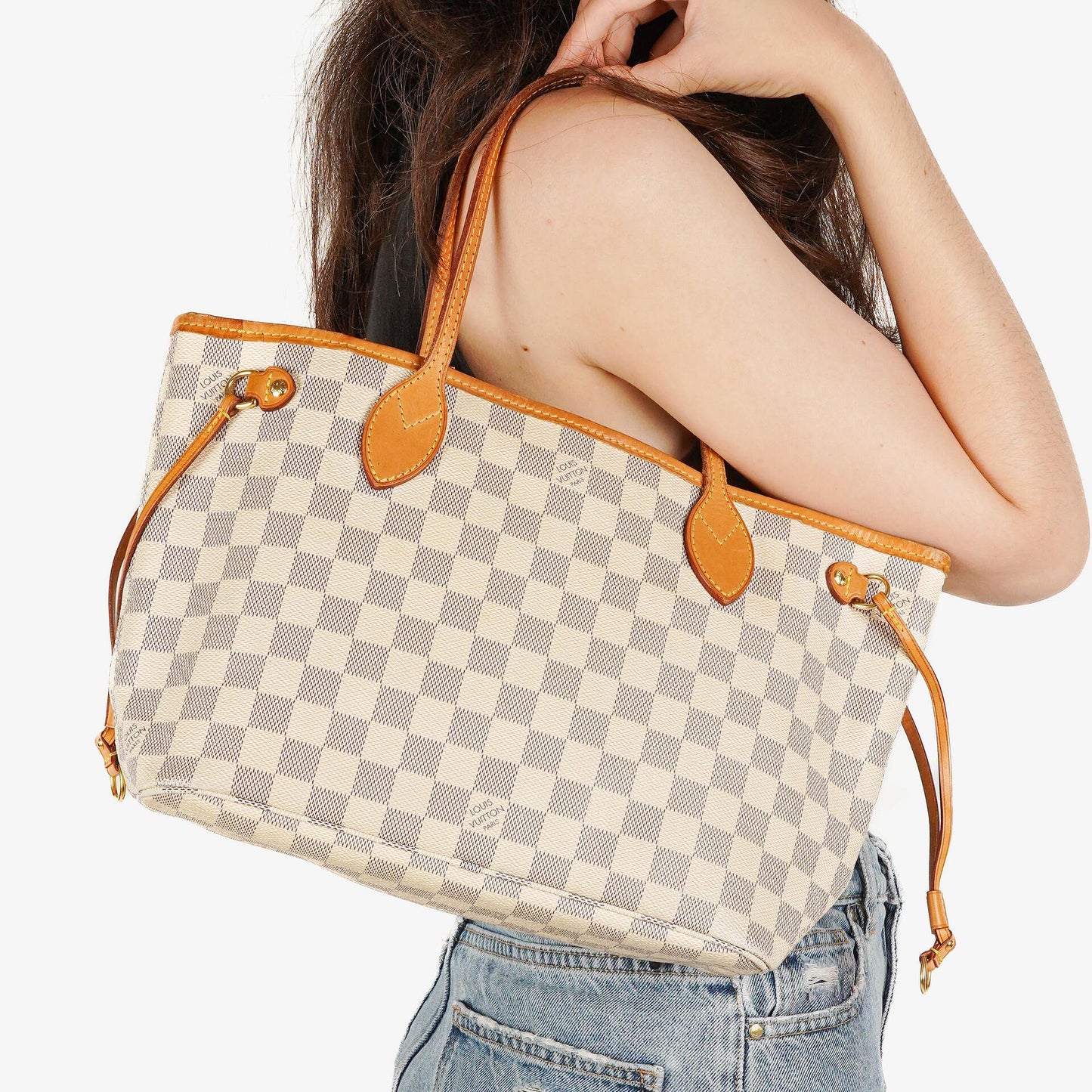 Louis Vuitton Neverfull PM Tote aus beschichtetem Damier Azur Canvas
