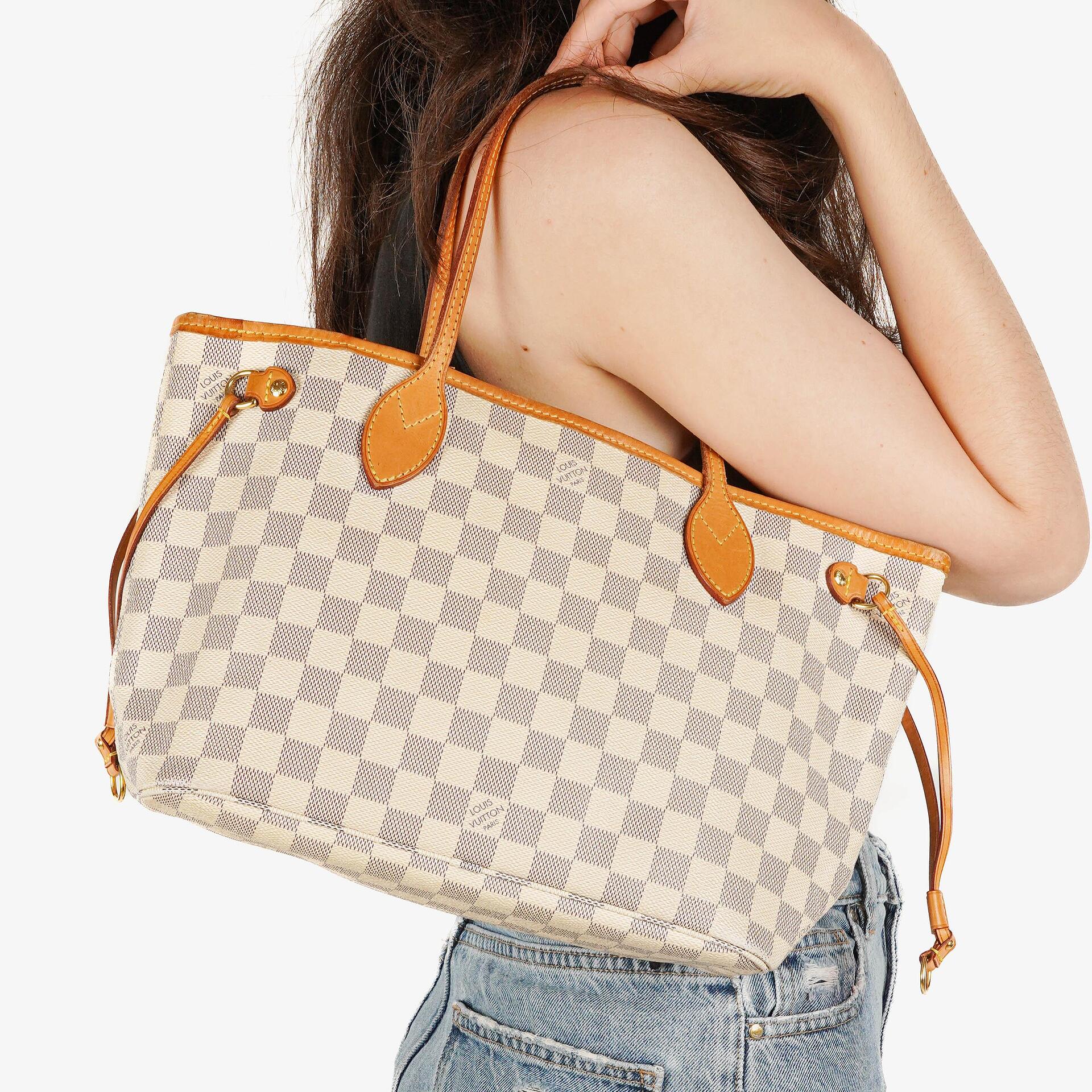 Louis Vuitton Neverfull PM Tote aus beschichtetem Damier Azur Canvas