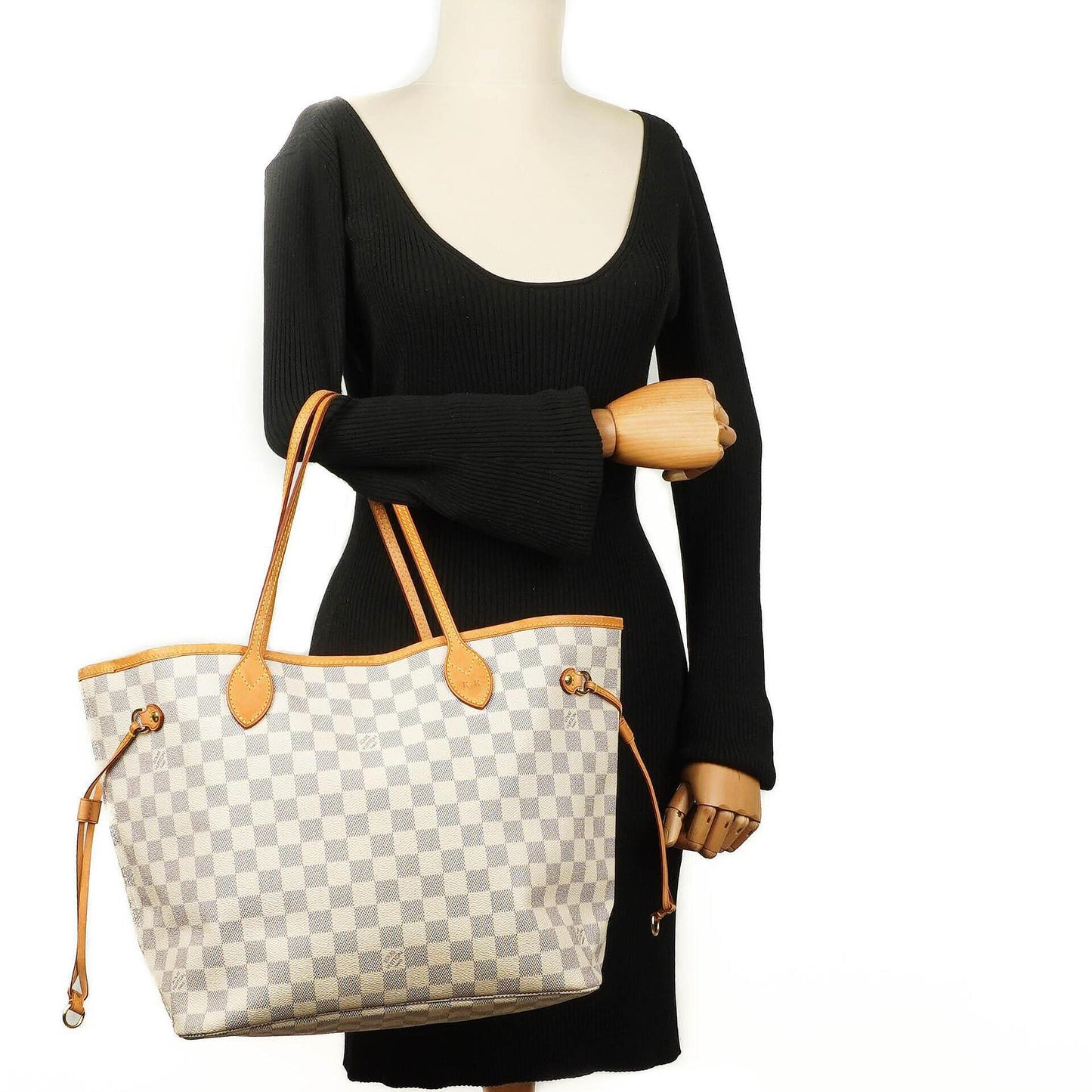 Louis Vuitton Neverfull MM Tragetasche aus beschichtetem Damier Azur Canvas