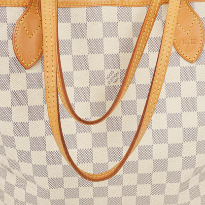 Louis Vuitton Neverfull MM Tragetasche aus beschichtetem Damier Azur Canvas