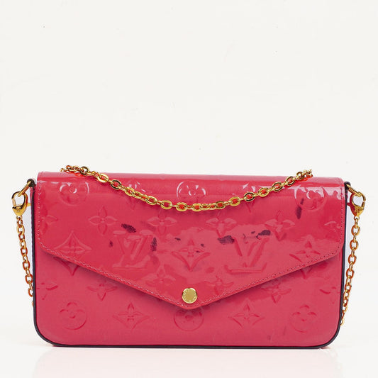 Louis Vuitton Felicie Pochette Kettenbörse aus knallpinkem Vernis