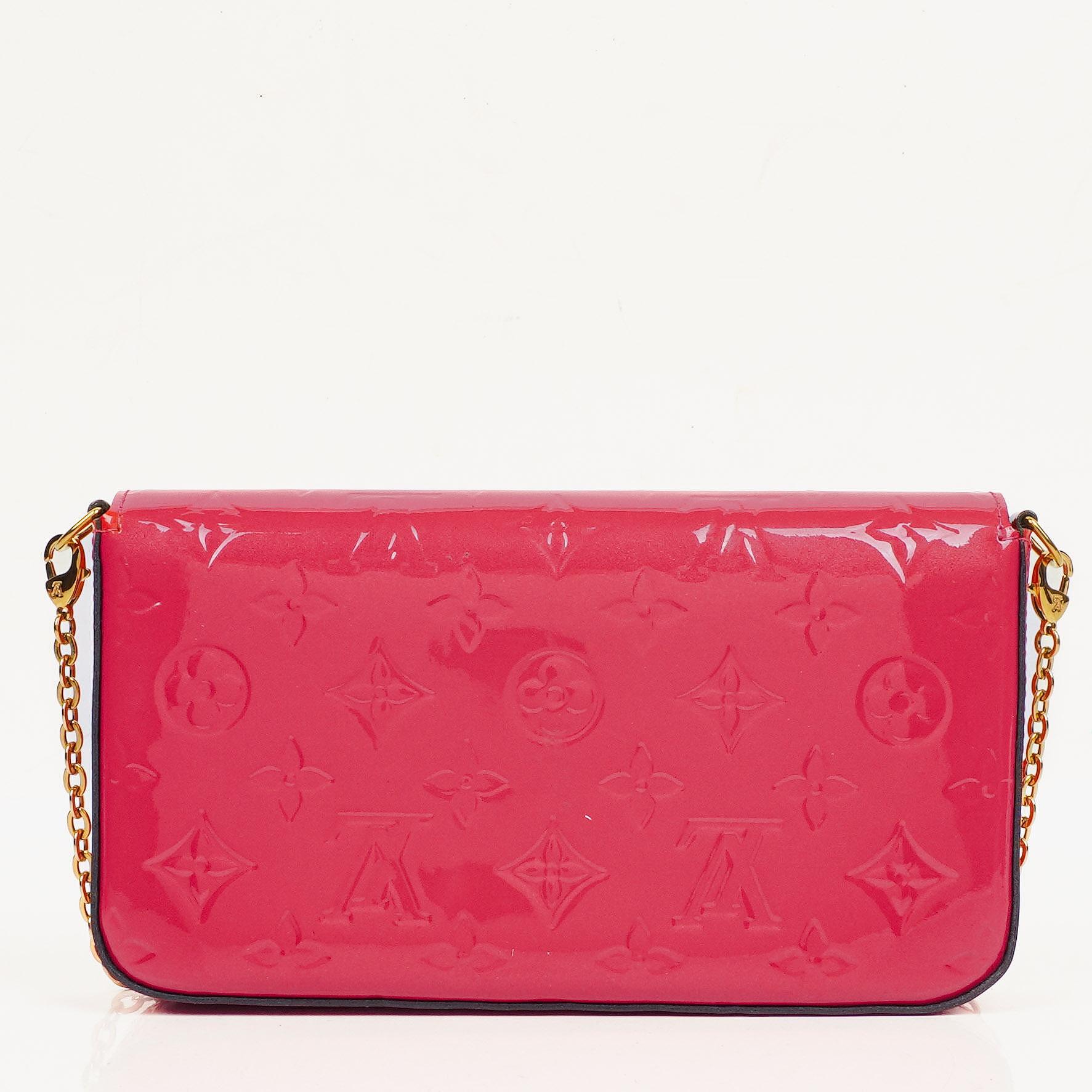Louis Vuitton Felicie Pochette Kettenbörse aus knallpinkem Vernis