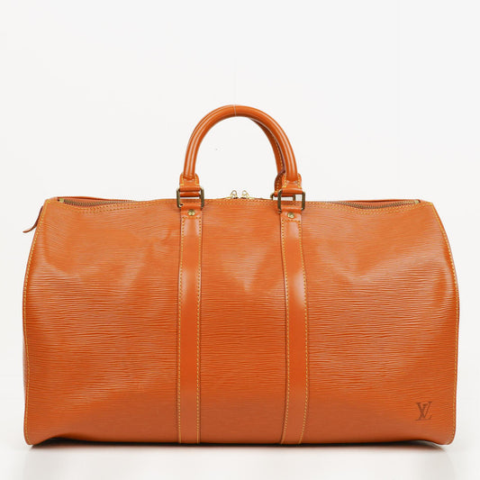Louis Vuitton Keepall 45 Reisetasche in Cognac aus Epi Leder