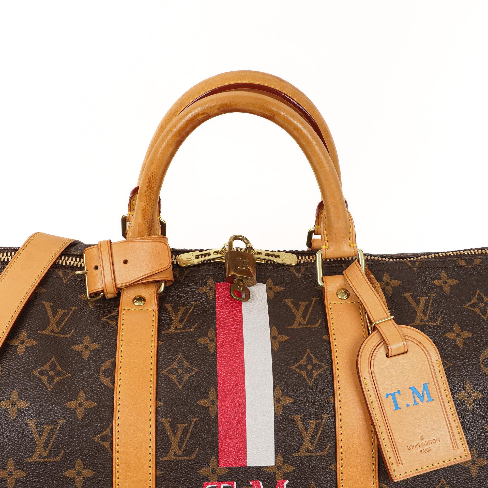 Louis Vuitton Keepall 50 Bandouliere Monogram Canvas Reisetasche mit personalisiertem Heißstempel