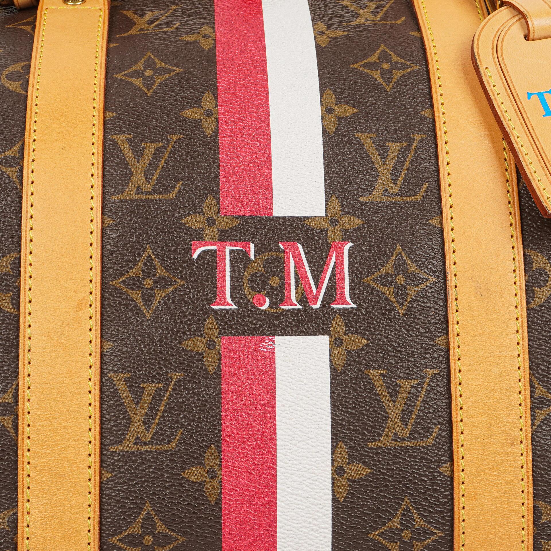 Louis Vuitton Keepall 50 Bandouliere Monogram Canvas Reisetasche mit personalisiertem Heißstempel