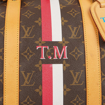 Louis Vuitton Keepall 50 Bandouliere Monogram Canvas Reisetasche mit personalisiertem Heißstempel