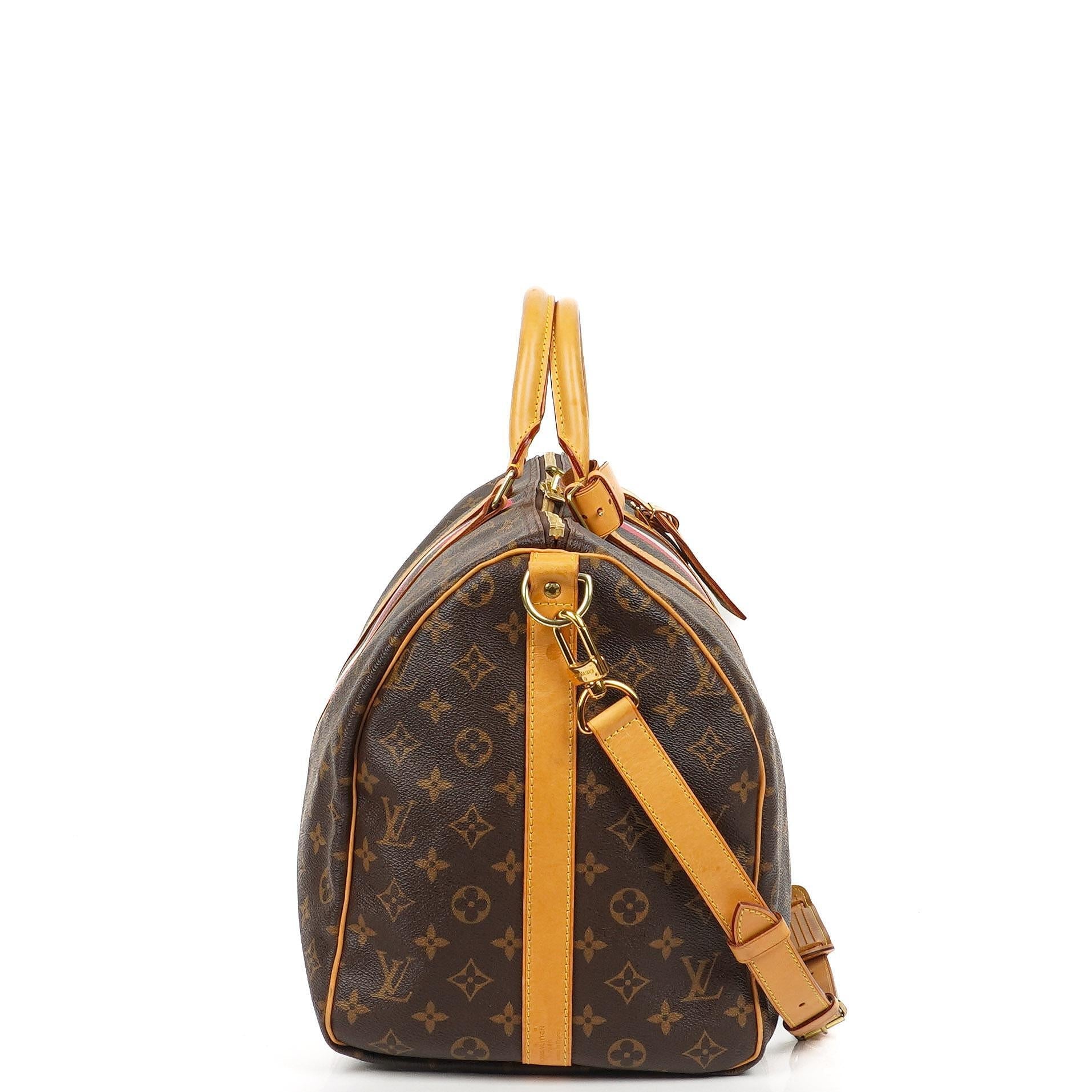 Louis Vuitton Keepall 50 Bandouliere Monogram Canvas Reisetasche mit personalisiertem Heißstempel