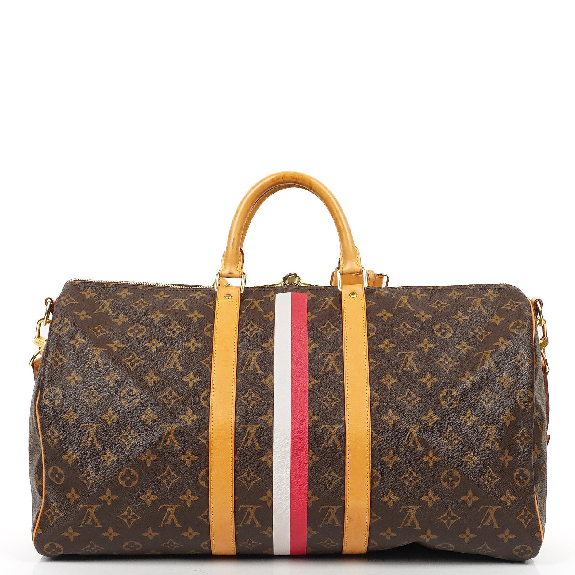 Louis Vuitton Keepall 50 Bandouliere Monogram Canvas Reisetasche mit personalisiertem Heißstempel