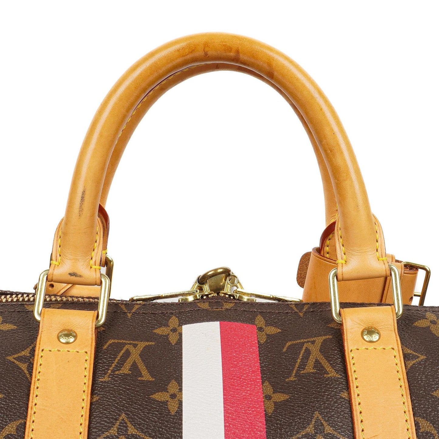 Louis Vuitton Keepall 50 Bandouliere Monogram Canvas Reisetasche mit personalisiertem Heißstempel