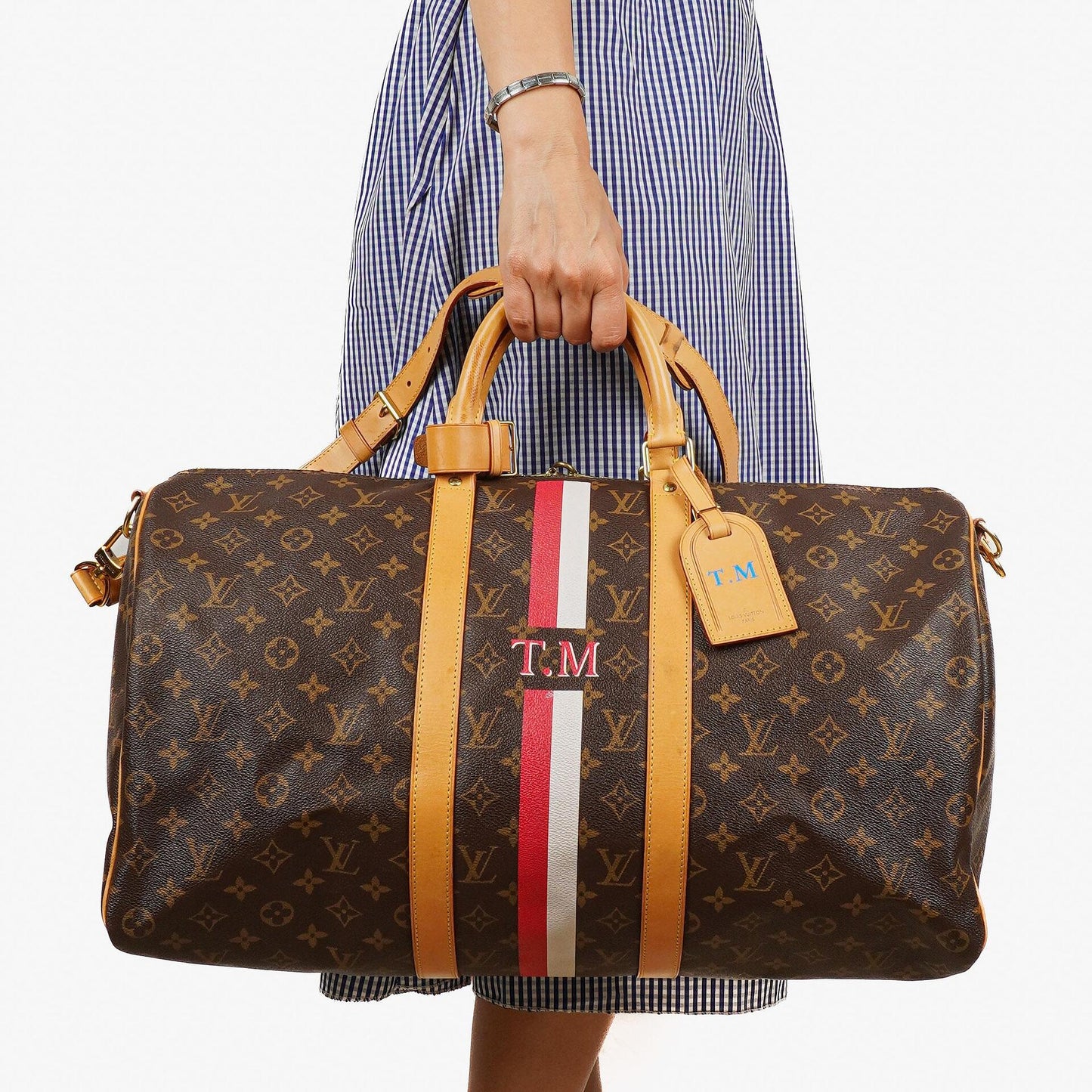 Louis Vuitton Keepall 50 Bandouliere Monogram Canvas Reisetasche mit personalisiertem Heißstempel