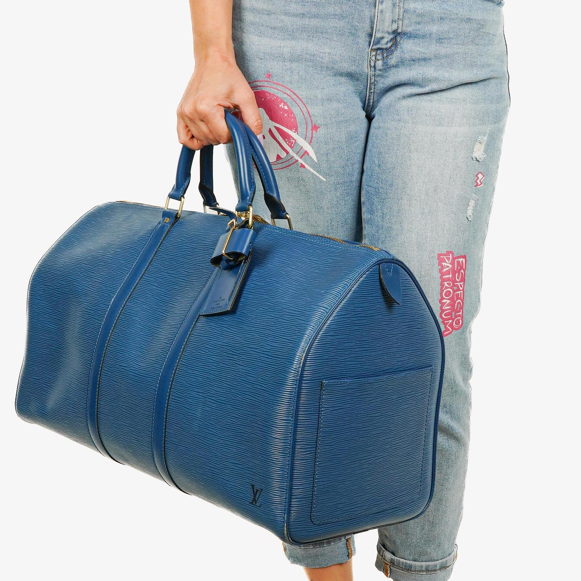 Louis Vuitton Keepall 50 Reisetasche aus blauem Epi-Leder