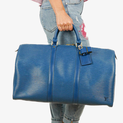 Louis Vuitton Keepall 50 Reisetasche aus blauem Epi-Leder