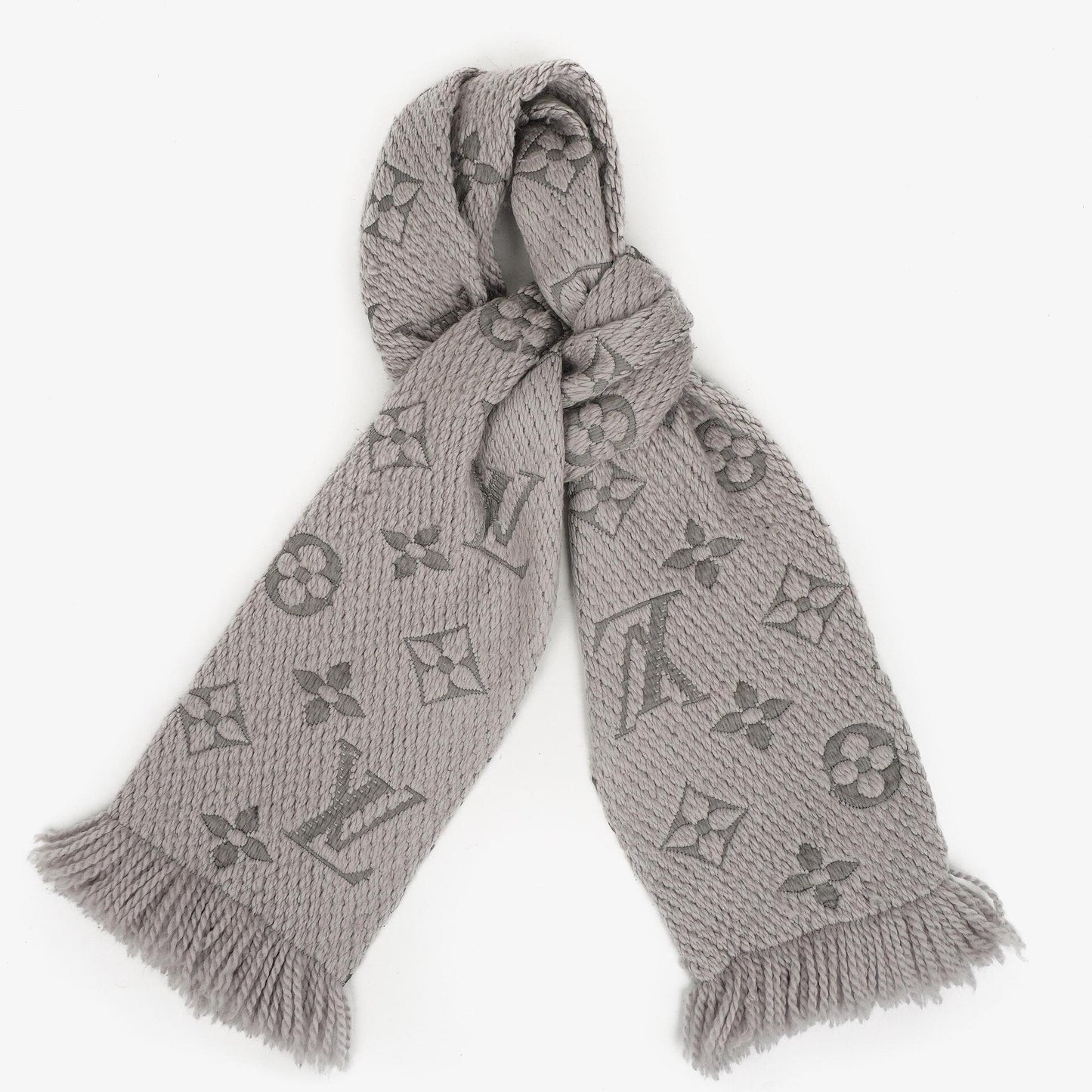 Louis Vuitton Logomania Woll-Seiden-Schal Perlgrau