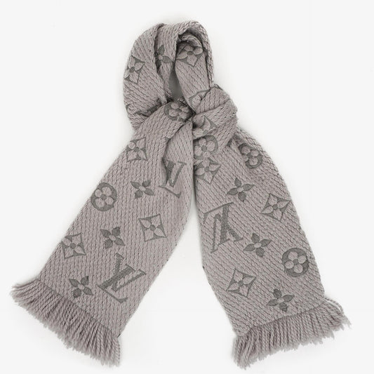 Louis Vuitton Logomania Woll-Seiden-Schal Perlgrau