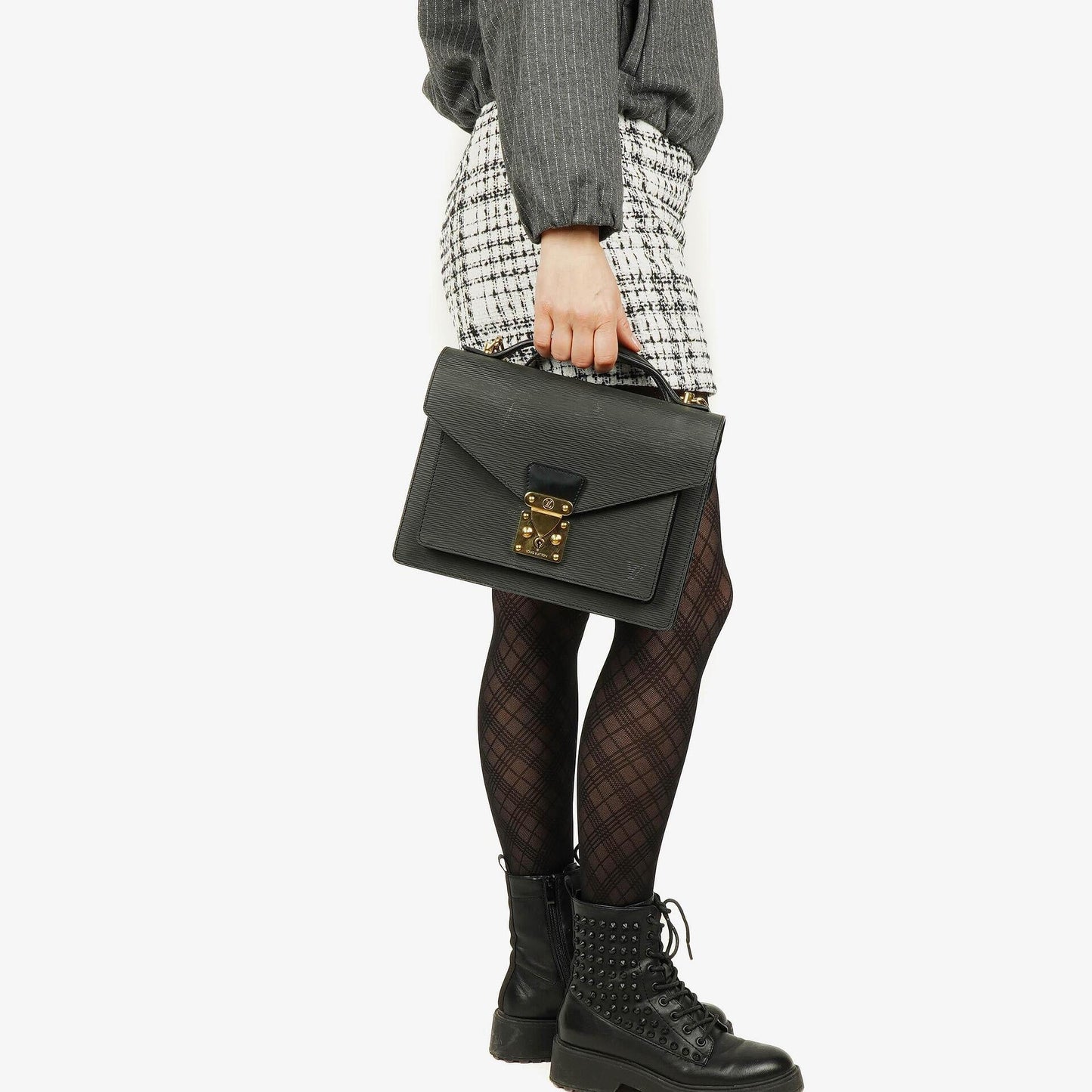 Louis Vuitton Monceau Handtasche aus schwarzem Epi Leder