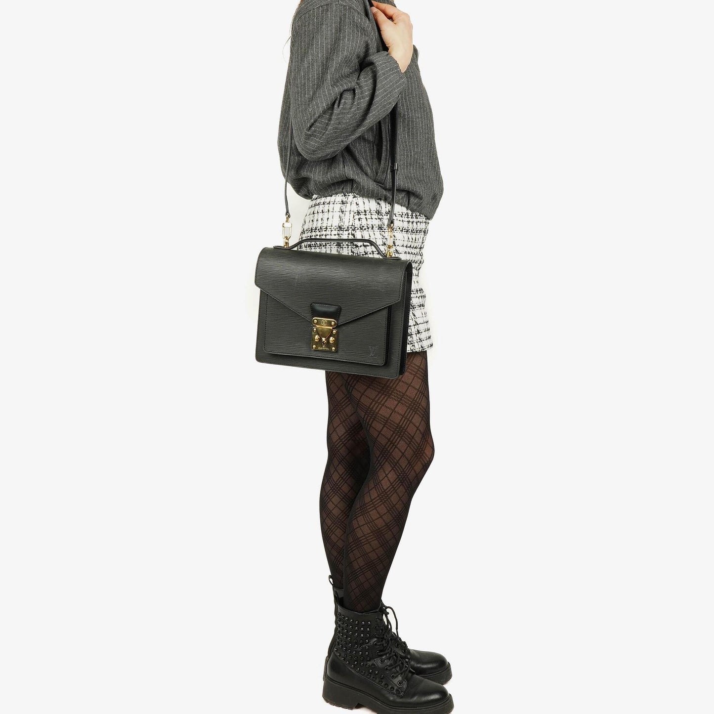 Louis Vuitton Monceau Handtasche aus schwarzem Epi Leder