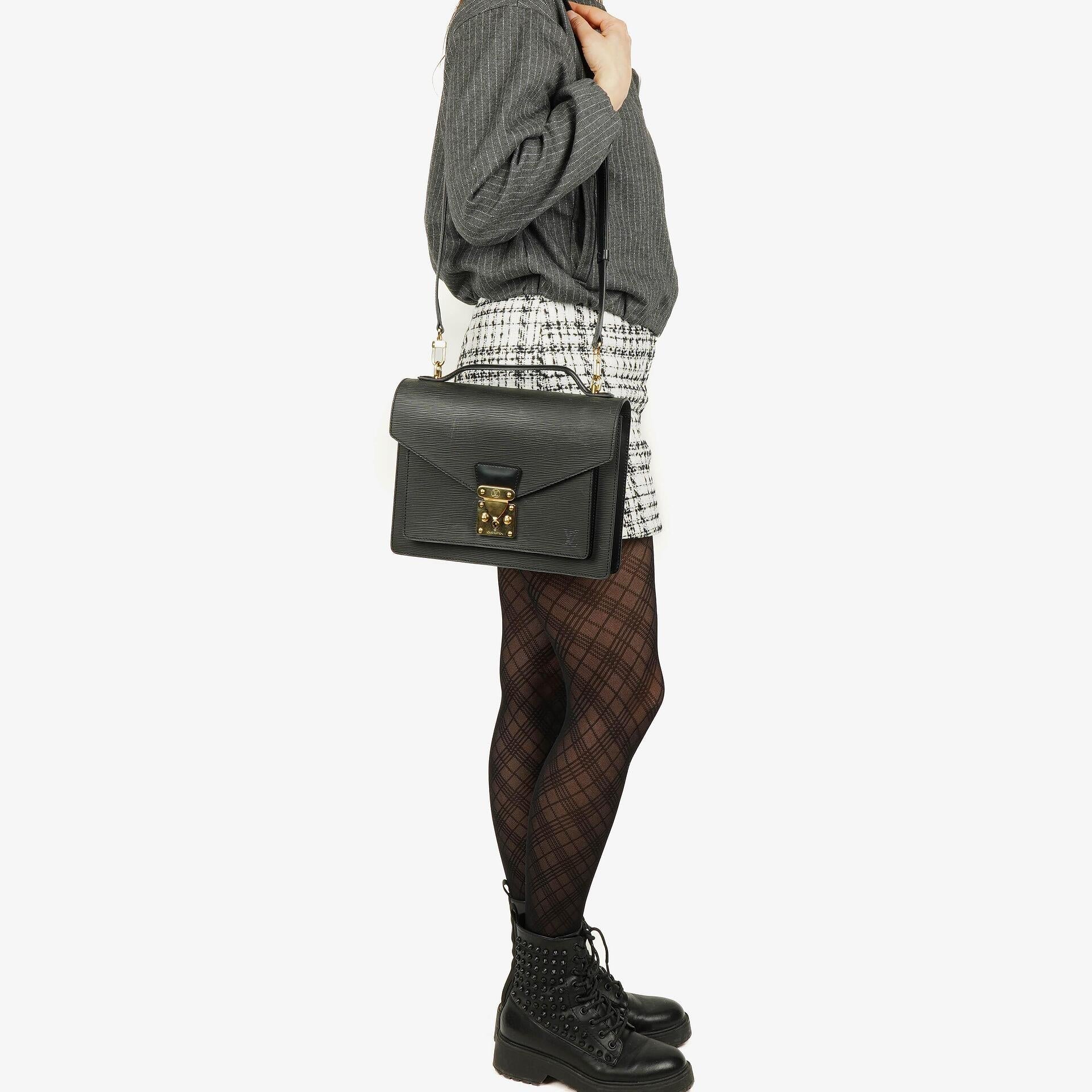 Louis Vuitton Monceau Handtasche aus schwarzem Epi Leder