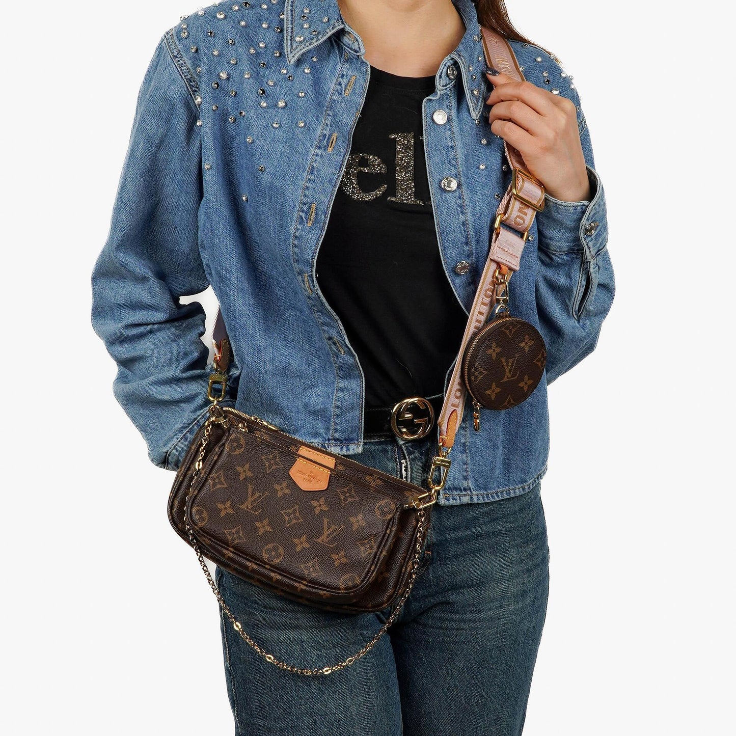 Louis Vuitton Multi Pochette Accessoires aus Monogram Canvas und Rose Clair Jacquard