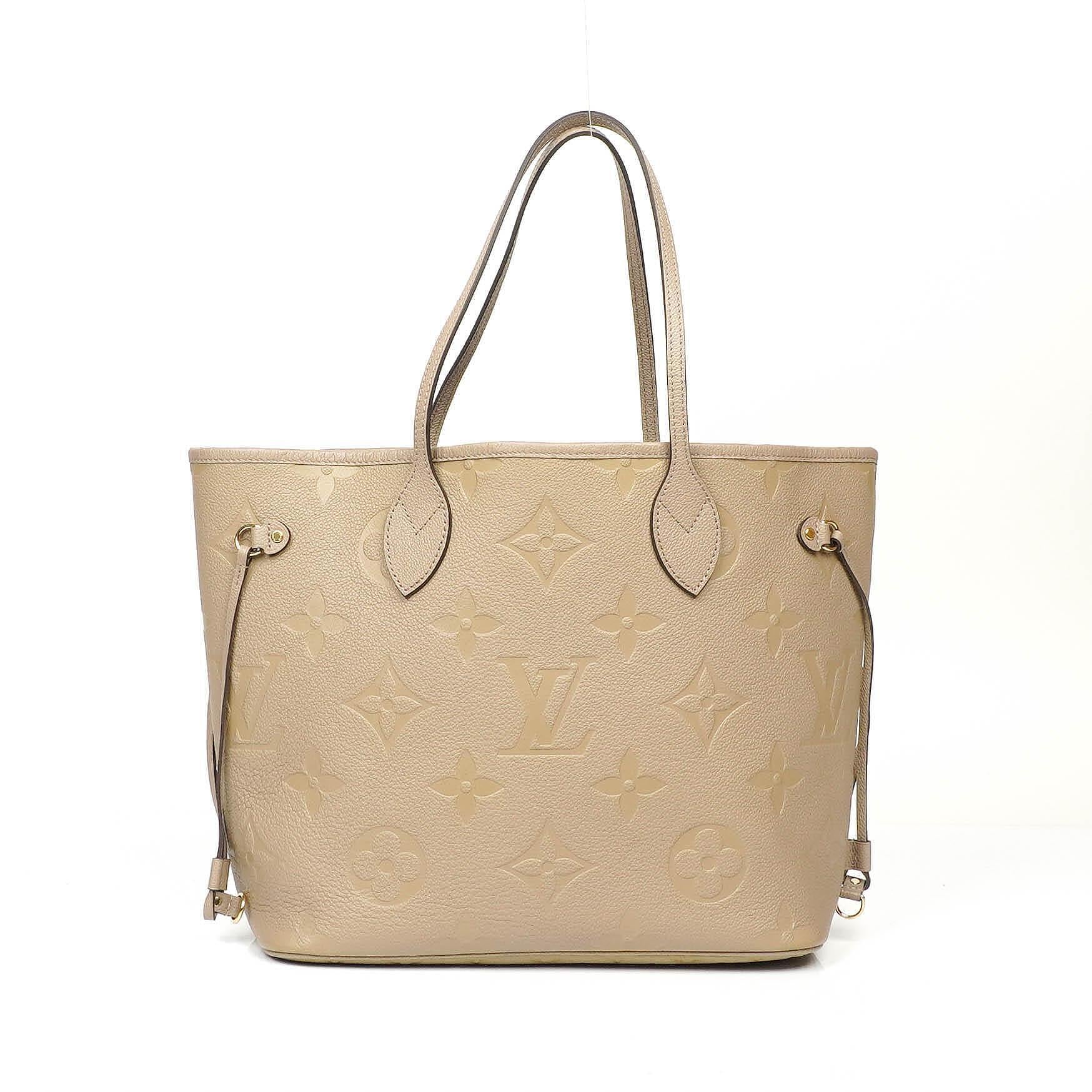 Louis Vuitton Neverfull MM Tragetasche aus beigem Empreinte Leder