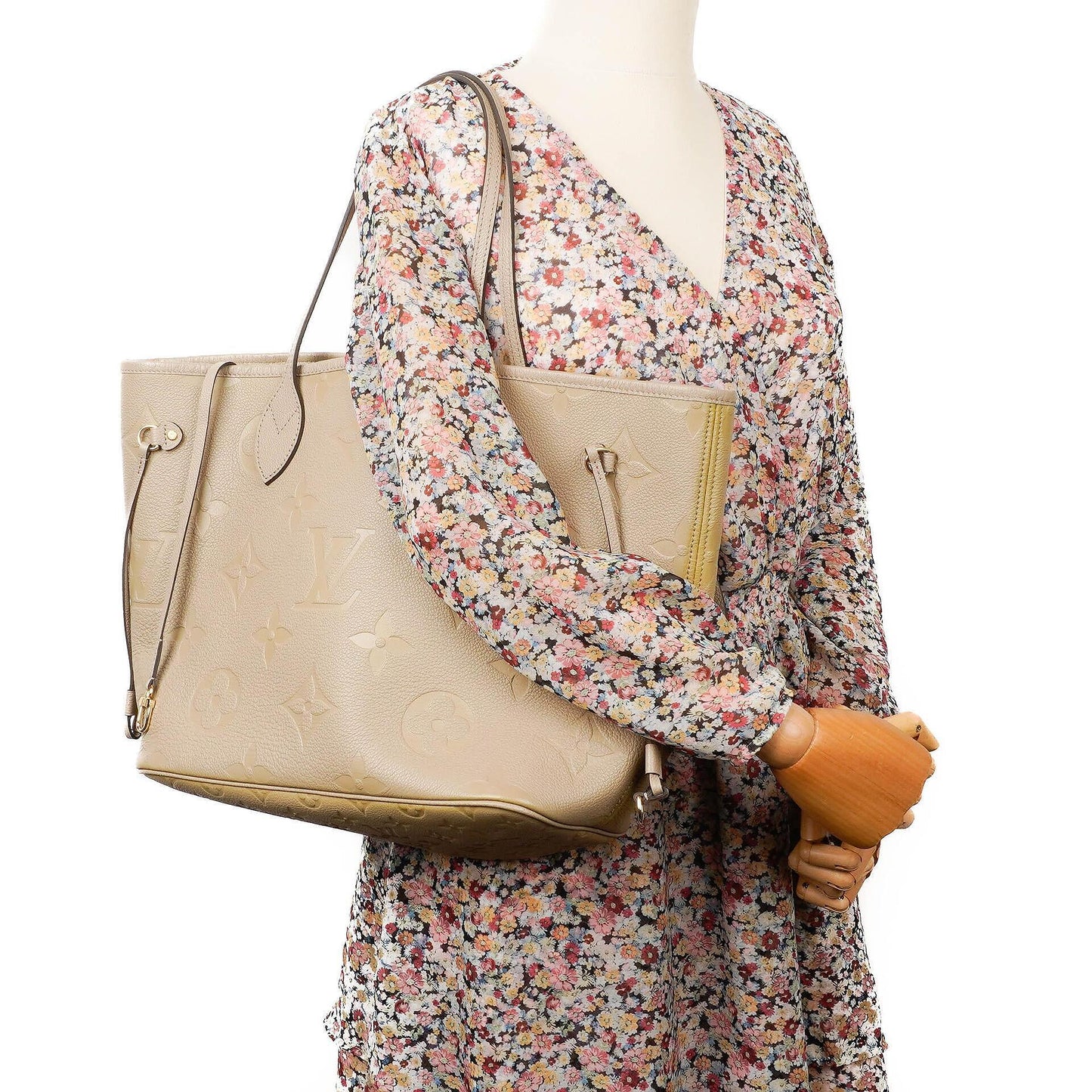 Louis Vuitton Neverfull MM Tragetasche aus beigem Empreinte Leder