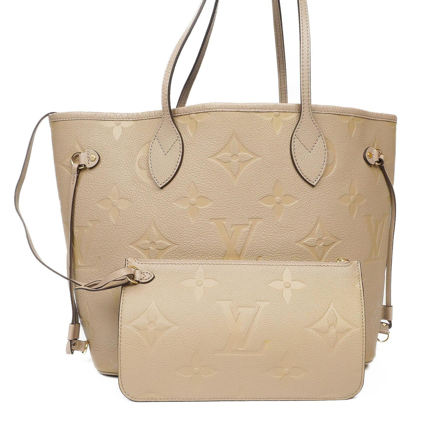 Louis Vuitton Neverfull MM Tragetasche aus beigem Empreinte Leder