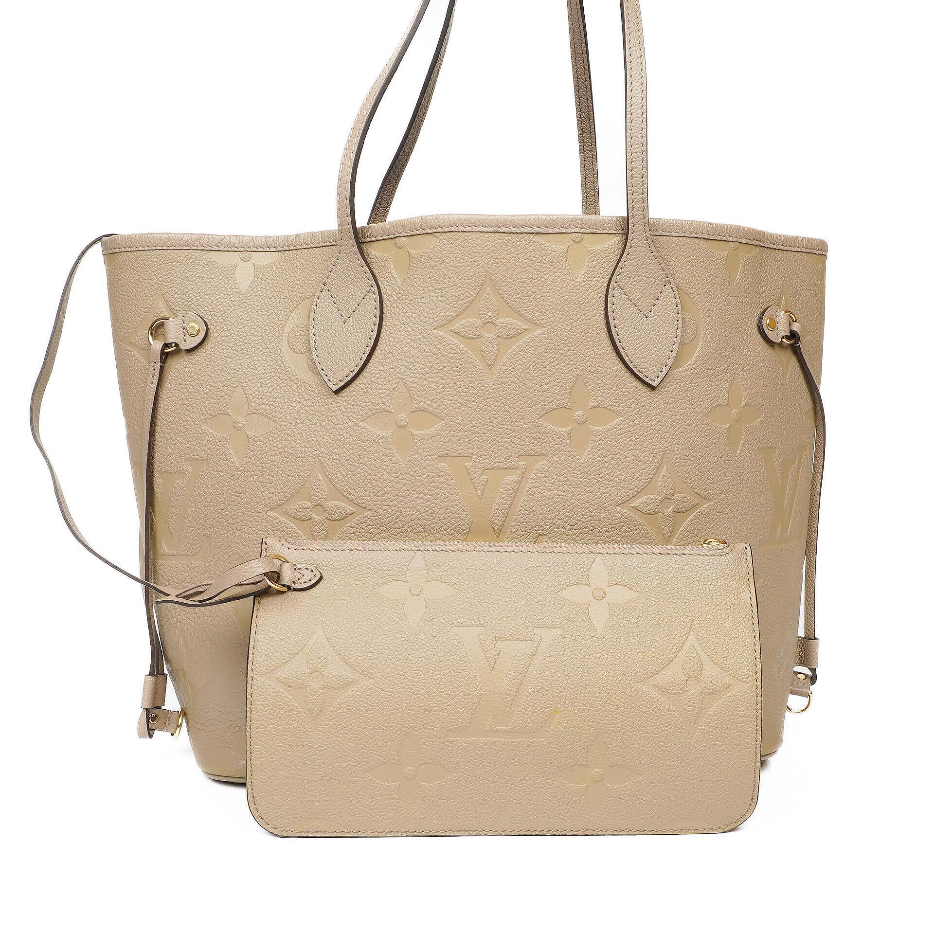 Louis Vuitton Neverfull MM Tragetasche aus beigem Empreinte Leder