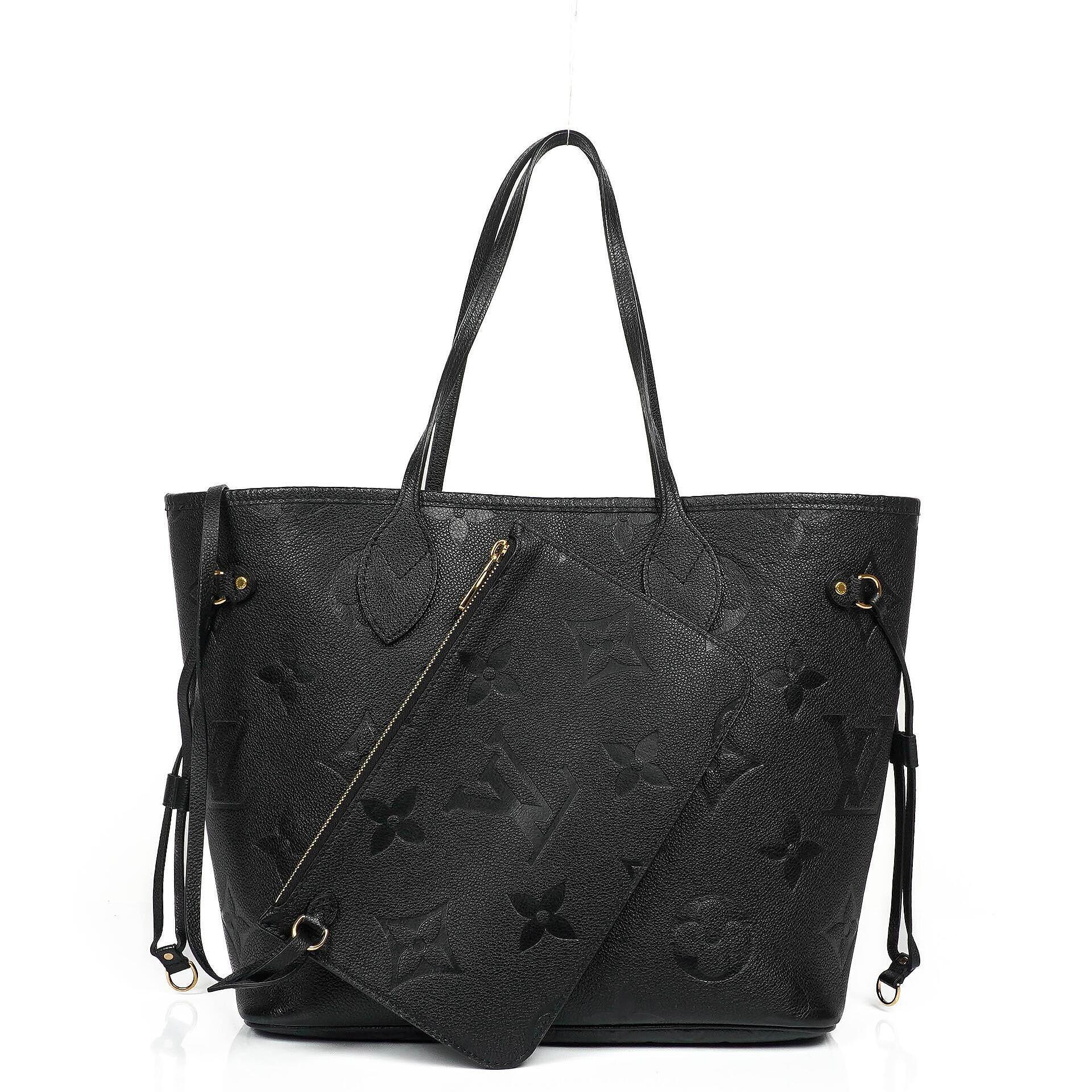 Louis Vuitton Neverfull MM Tragetasche aus schwarzem Empreinte Leder