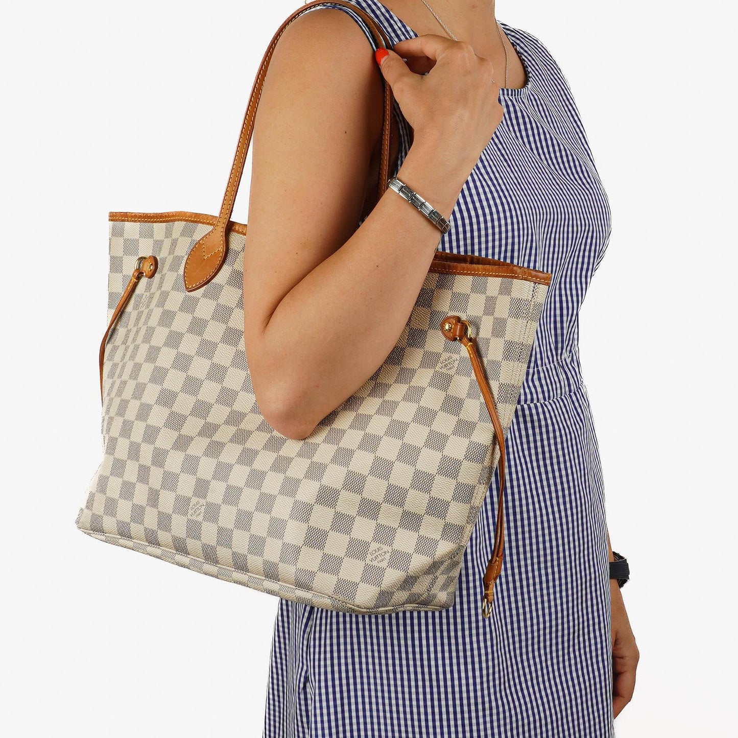 Louis Vuitton Neverfull MM Tote Bag aus beschichtetem Damier Azur Canvas