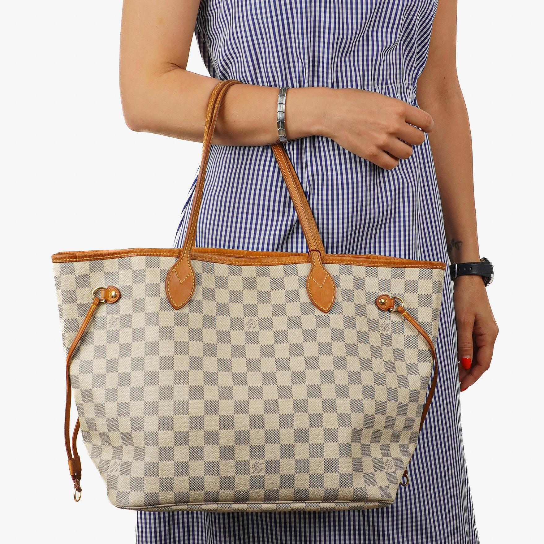 Louis Vuitton Neverfull MM Tote Bag aus beschichtetem Damier Azur Canvas
