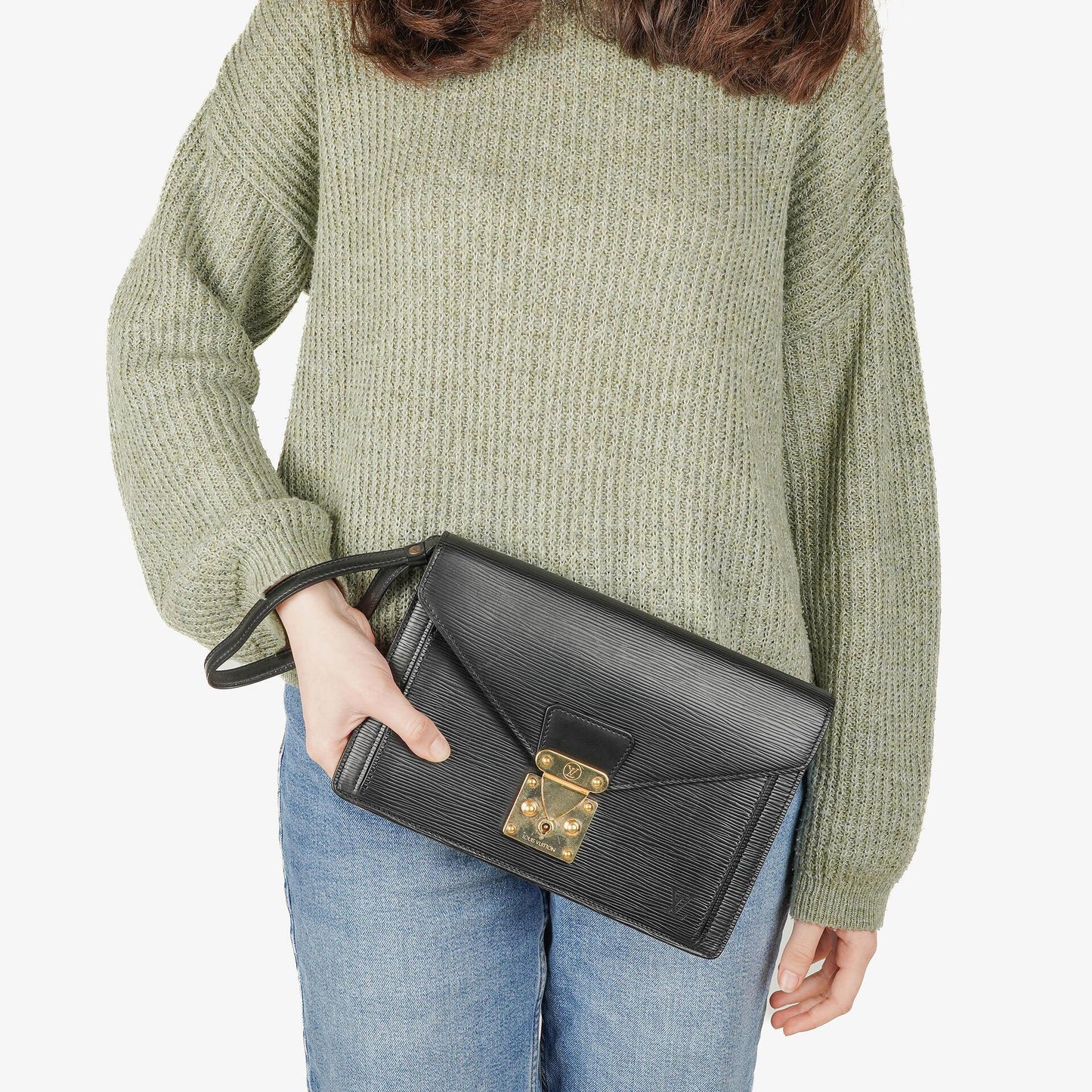 Louis Vuitton Pochette Sellier Dragonne Clutch aus schwarzem Epi Leder