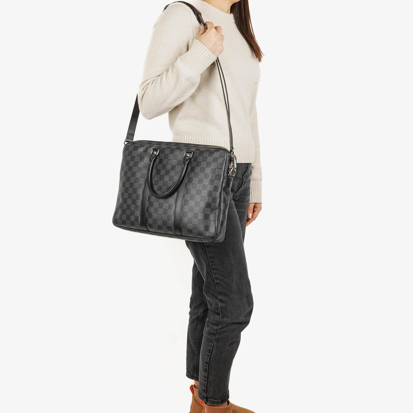 Louis Vuitton Porte-Documents Voyage Tasche aus Damier Graphite Canvas