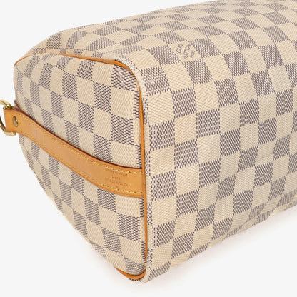Louis Vuitton Speedy 25 Bandoulière Handtasche aus Damier Azur beschichtetem Canvas