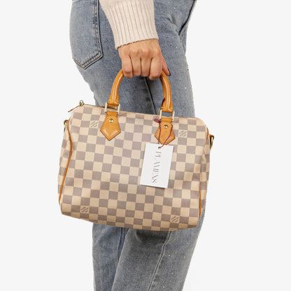 Louis Vuitton Speedy 25 Bandoulière Handtasche aus Damier Azur beschichtetem Canvas