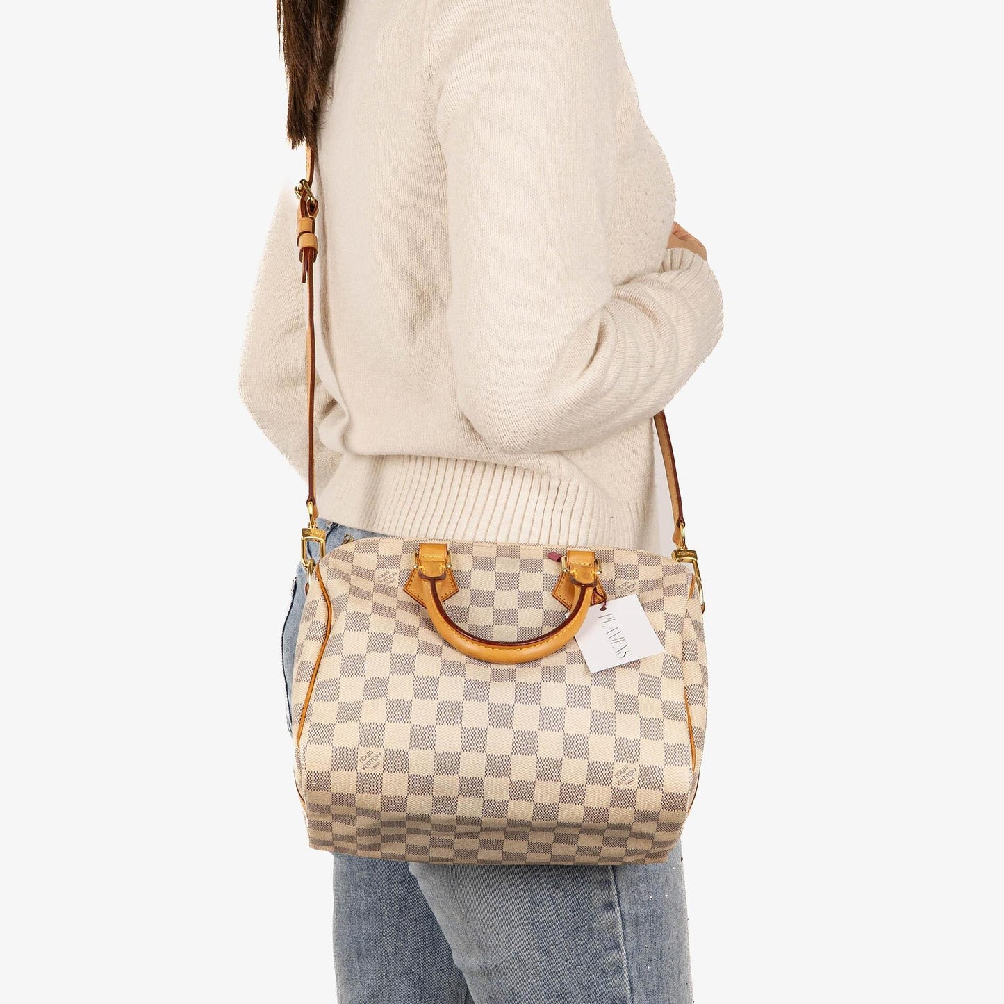 Louis Vuitton Speedy 25 Bandoulière Handtasche aus Damier Azur beschichtetem Canvas