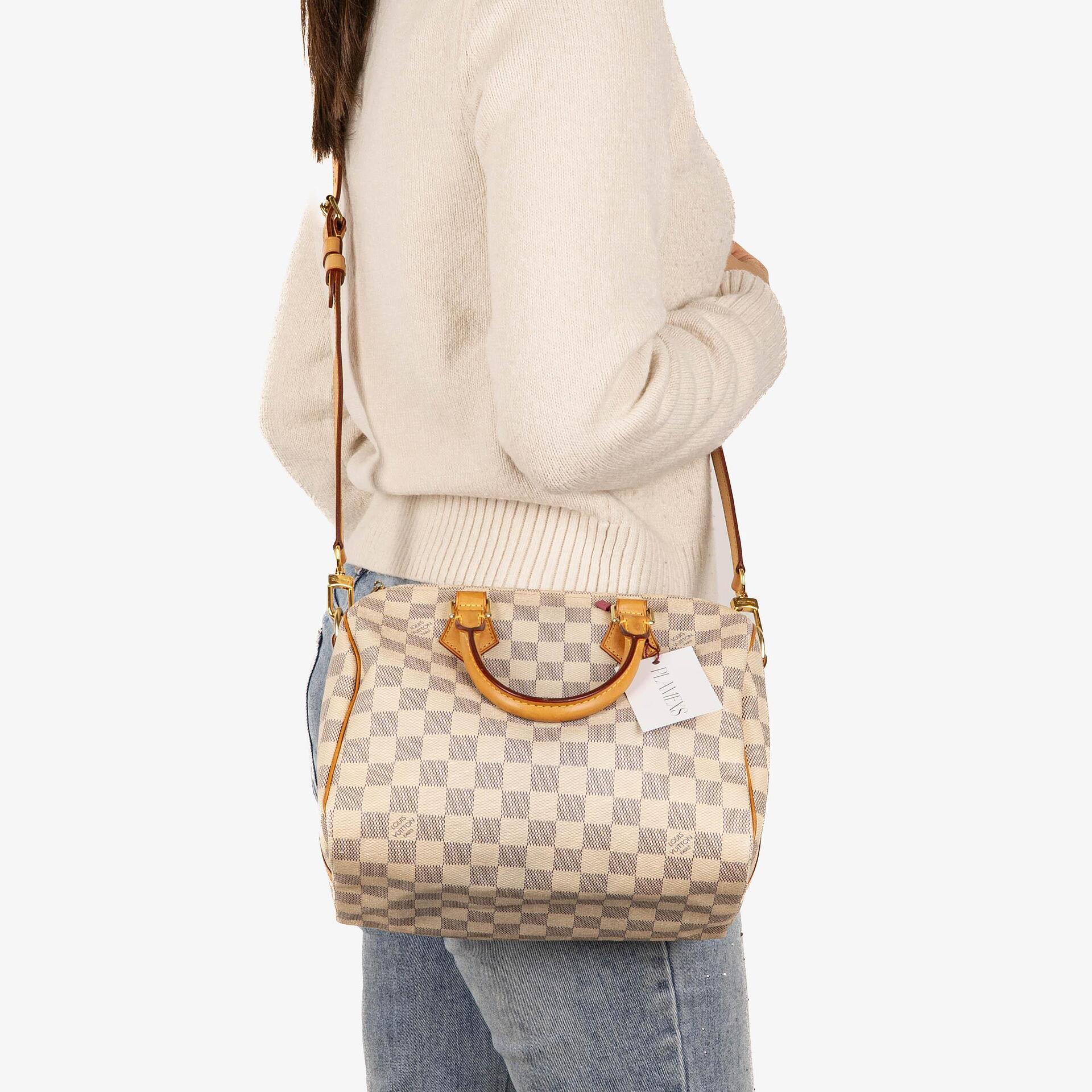 Louis Vuitton Speedy 25 Bandoulière Handtasche aus Damier Azur beschichtetem Canvas