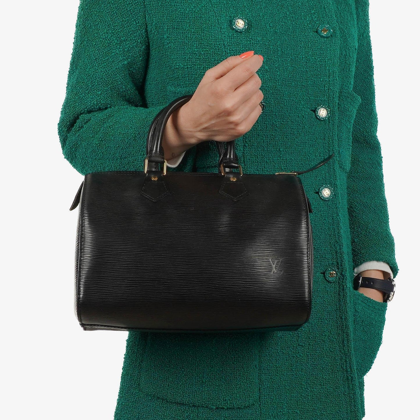 Louis Vuitton Speedy 25 Handtasche aus schwarzem Epi-Leder