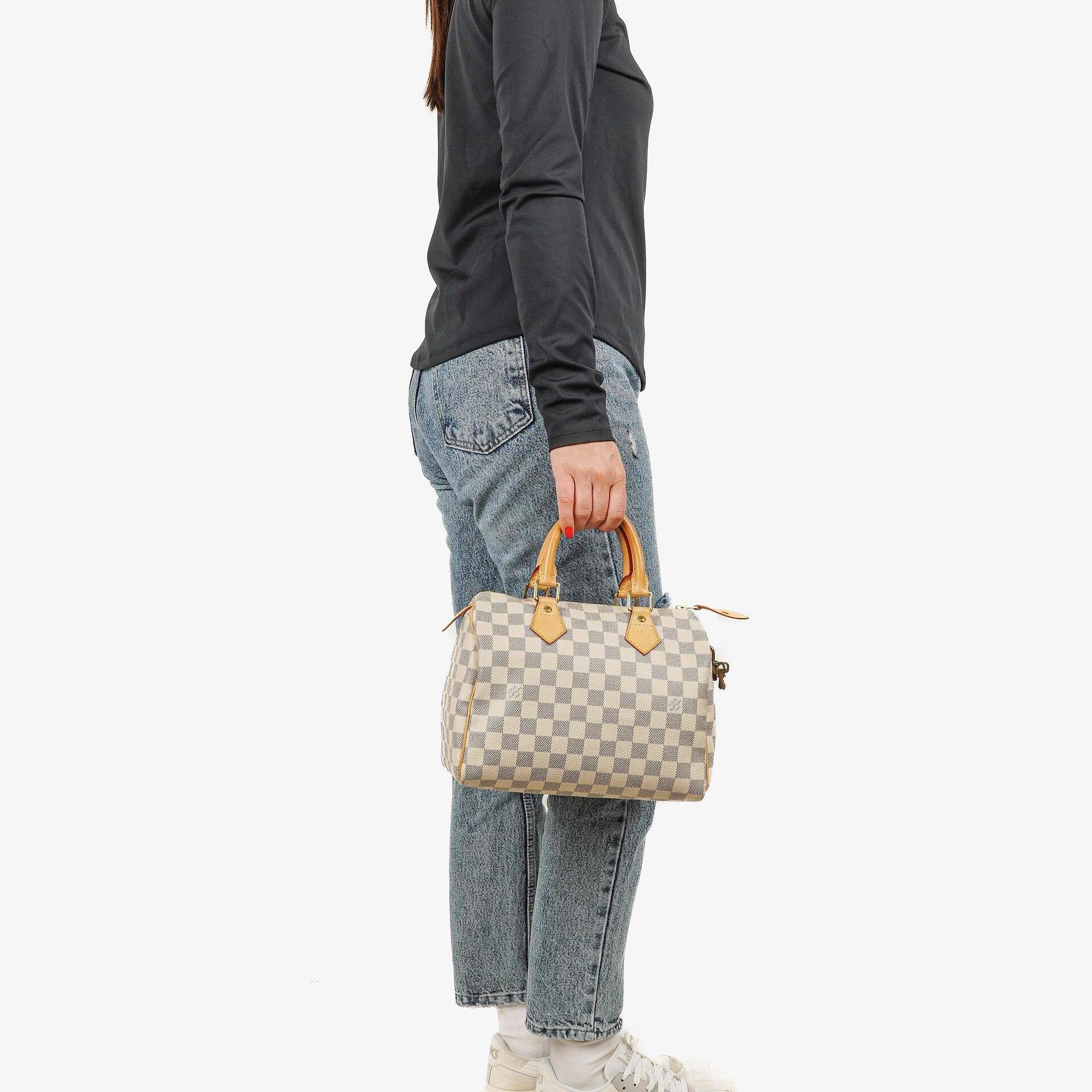Louis Vuitton Speedy 25 Handtasche aus beschichtetem Damier Azur Canvas